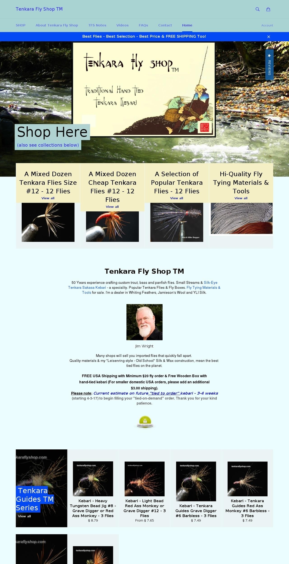 tenkaraflyshop.com shopify website screenshot