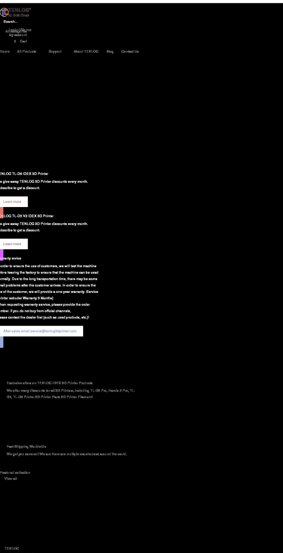 tenlog3dprinter.com shopify website screenshot