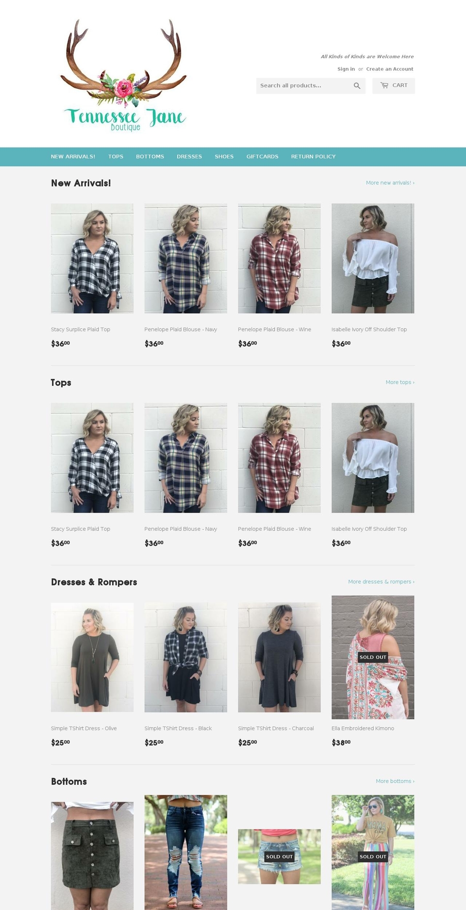 tennesseejaneco.com shopify website screenshot