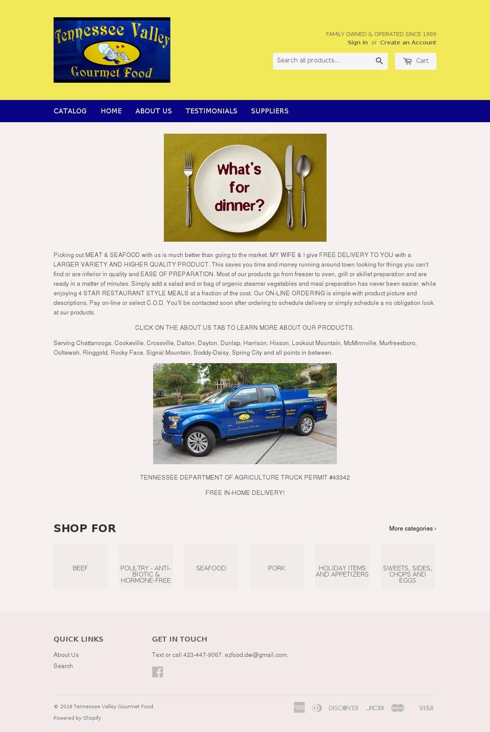 tennesseevalleygourmetfood.com — Shopify storefront screenshot