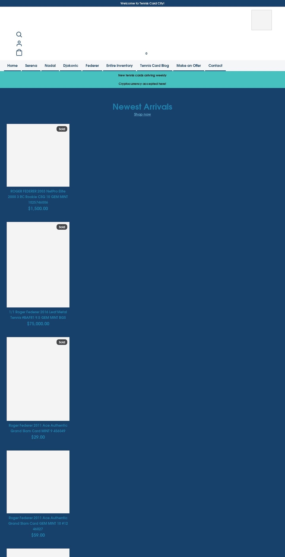 tenniscardcity.com shopify website screenshot