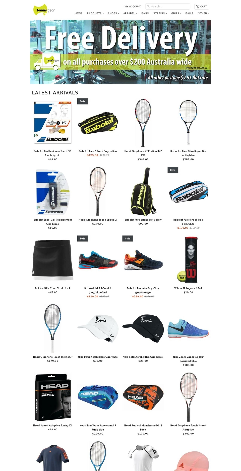 tennisgear.com.au shopify website screenshot