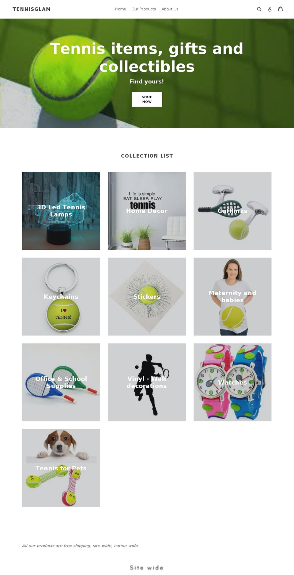 tennisglam.com — Shopify storefront screenshot