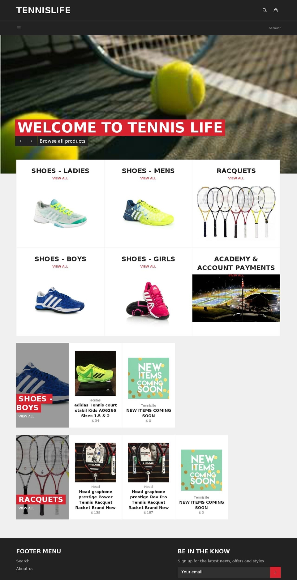 tennislifeproshop.com shopify website screenshot