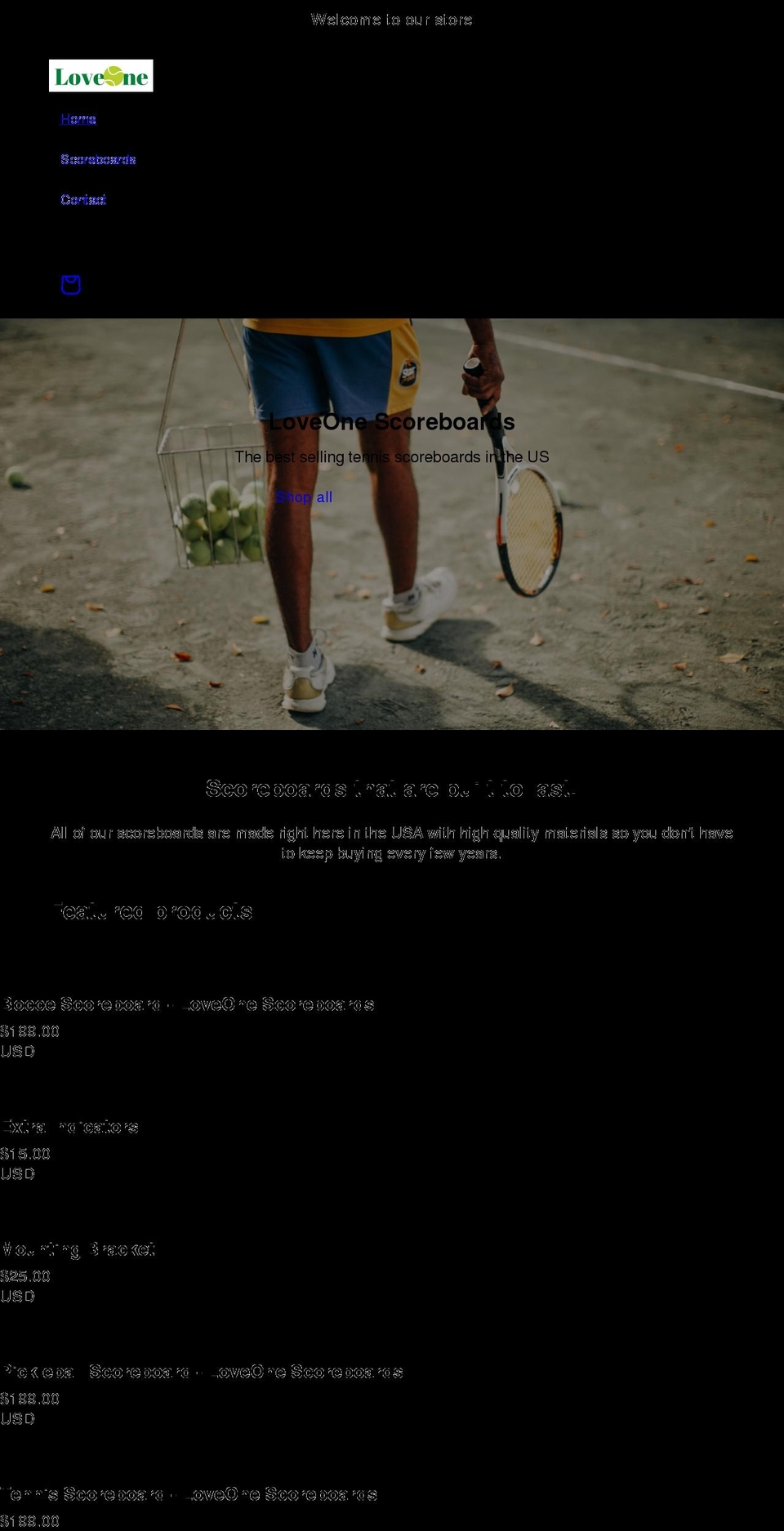 tennisscoreboards.com shopify website screenshot