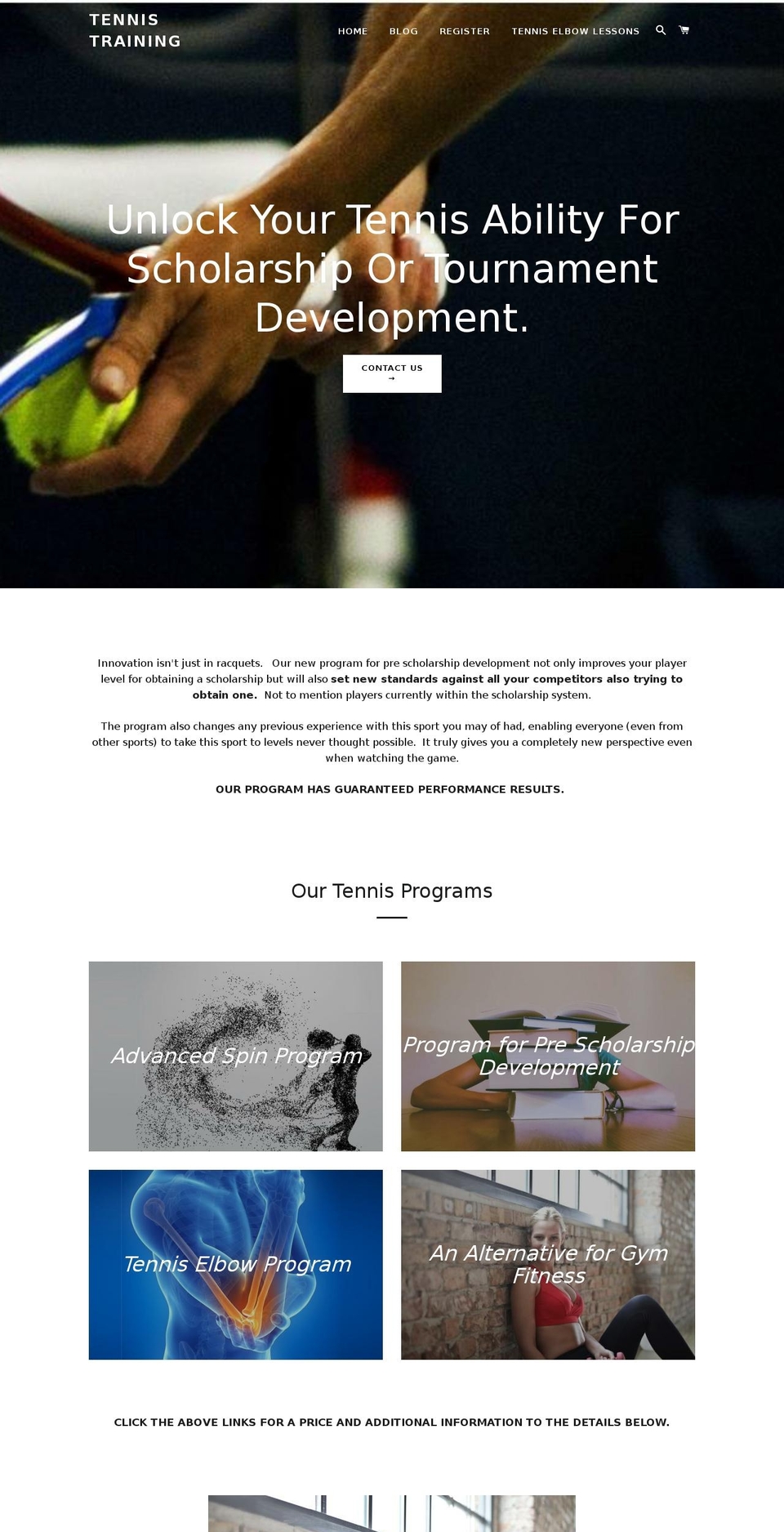 tennistraining.org shopify website screenshot