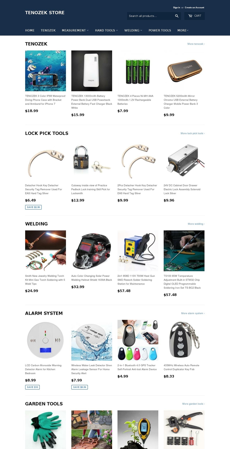 tenozek.com — Shopify storefront screenshot