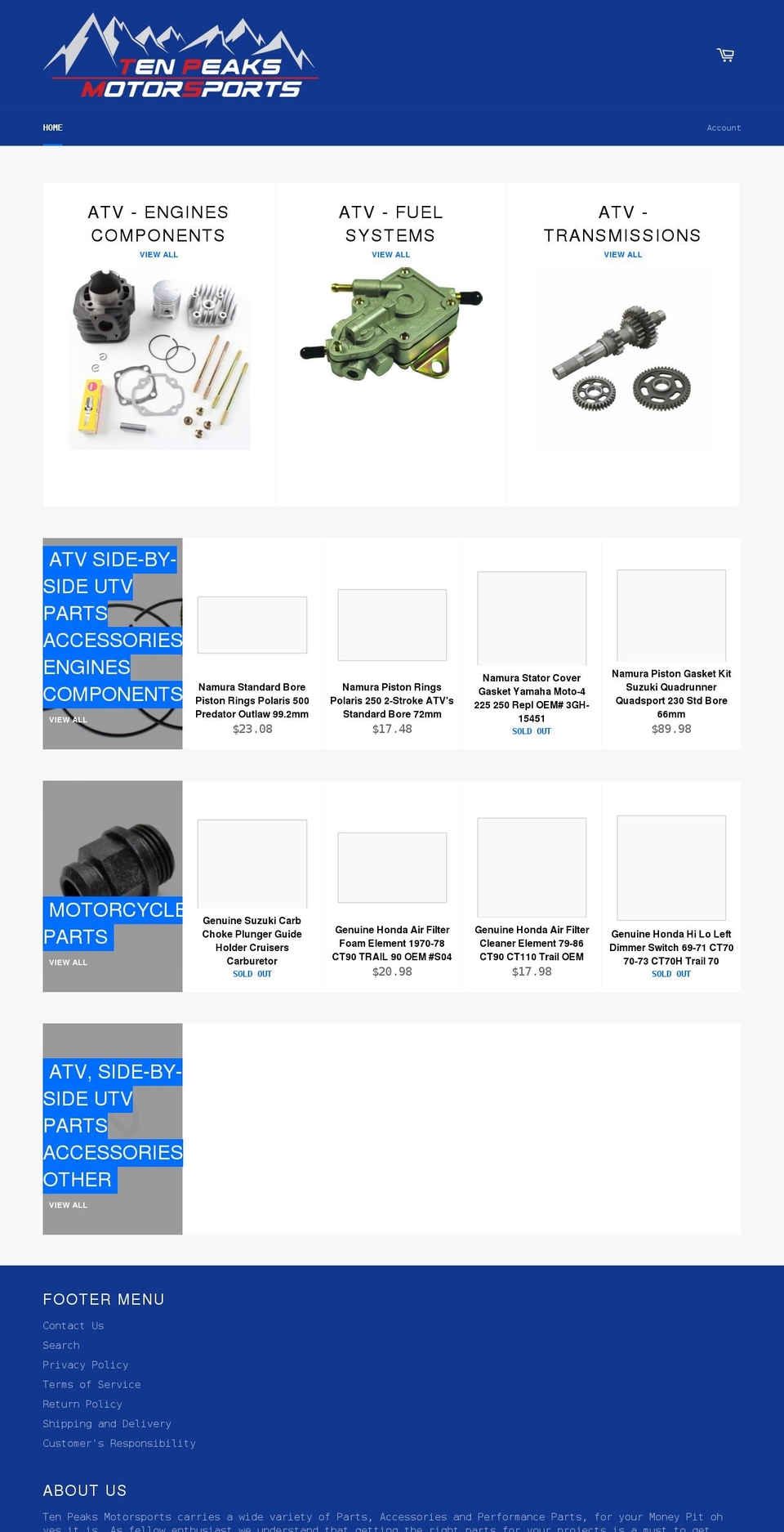 tenpeaksmotorsports.com shopify website screenshot