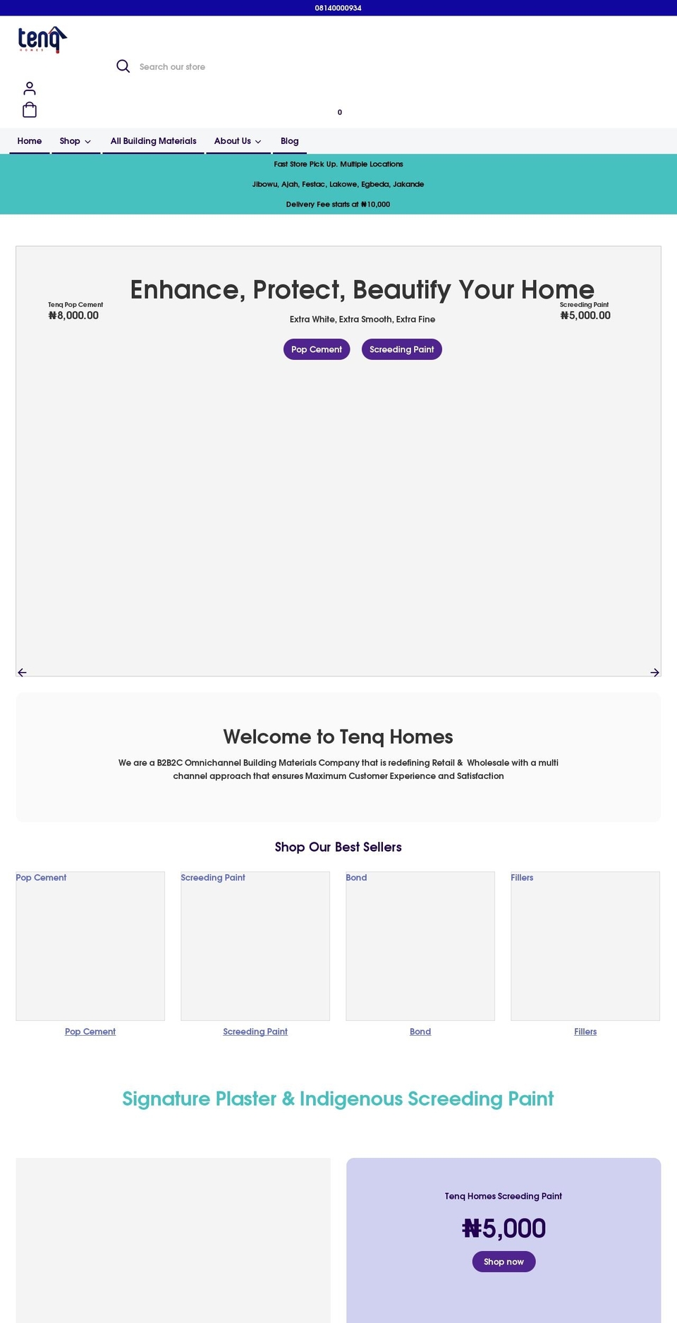 tenqhomes.com shopify website screenshot