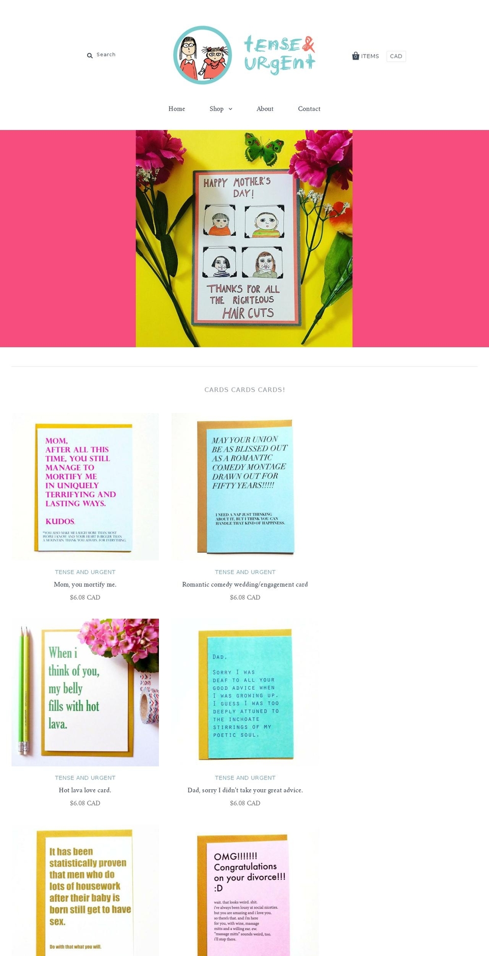 tenseandurgent.com shopify website screenshot