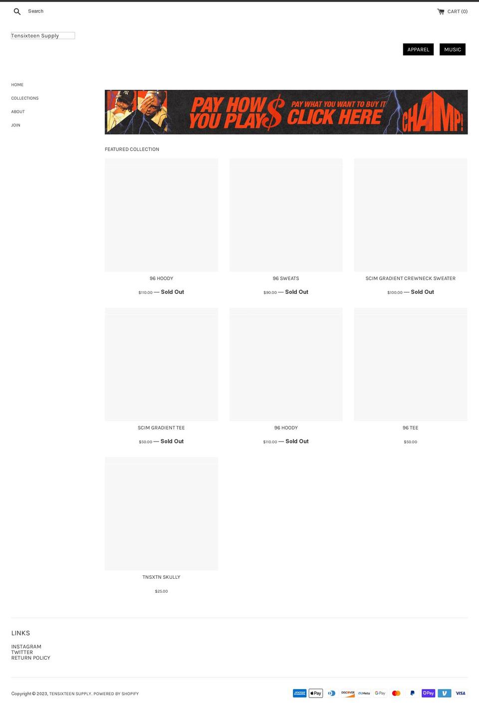 tensixteen.supply shopify website screenshot