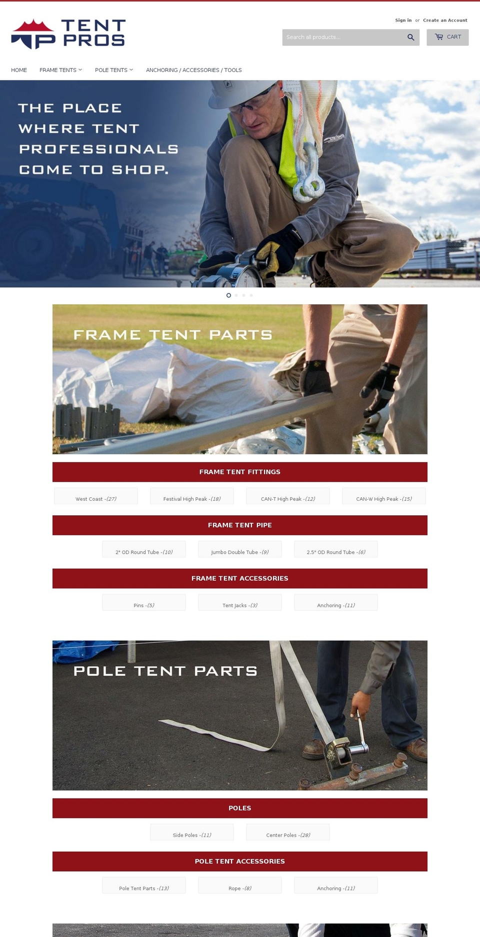 tentpros.com shopify website screenshot