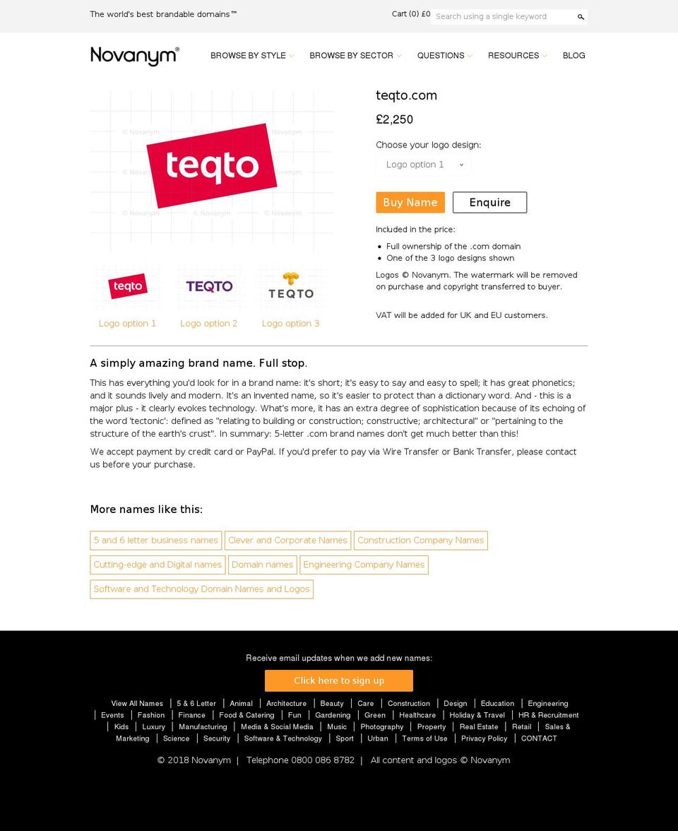 teqto.com — Shopify storefront screenshot