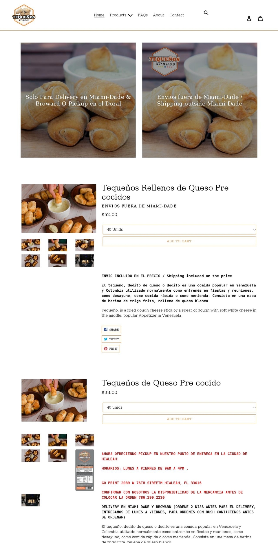 tequenosxpress.com shopify website screenshot