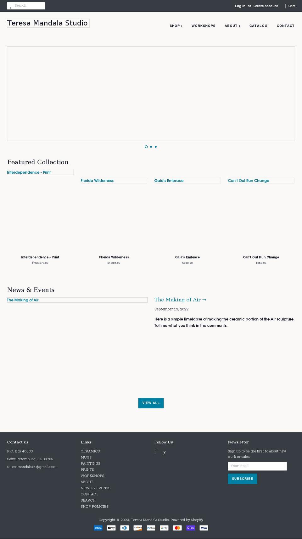 teresamandala.com shopify website screenshot