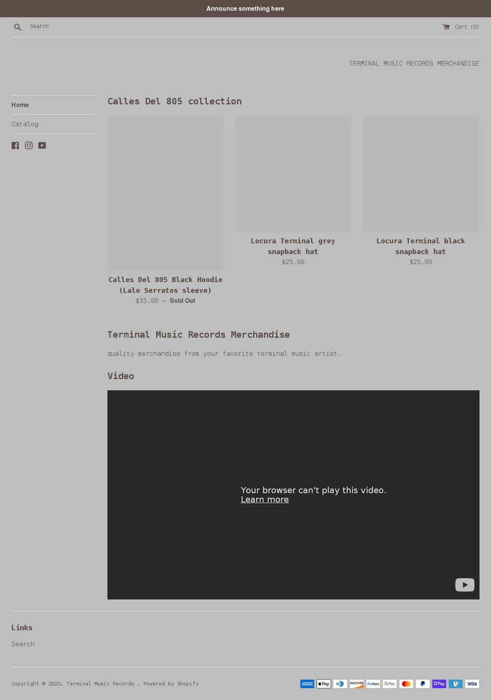 terminalmusicrecords.com shopify website screenshot