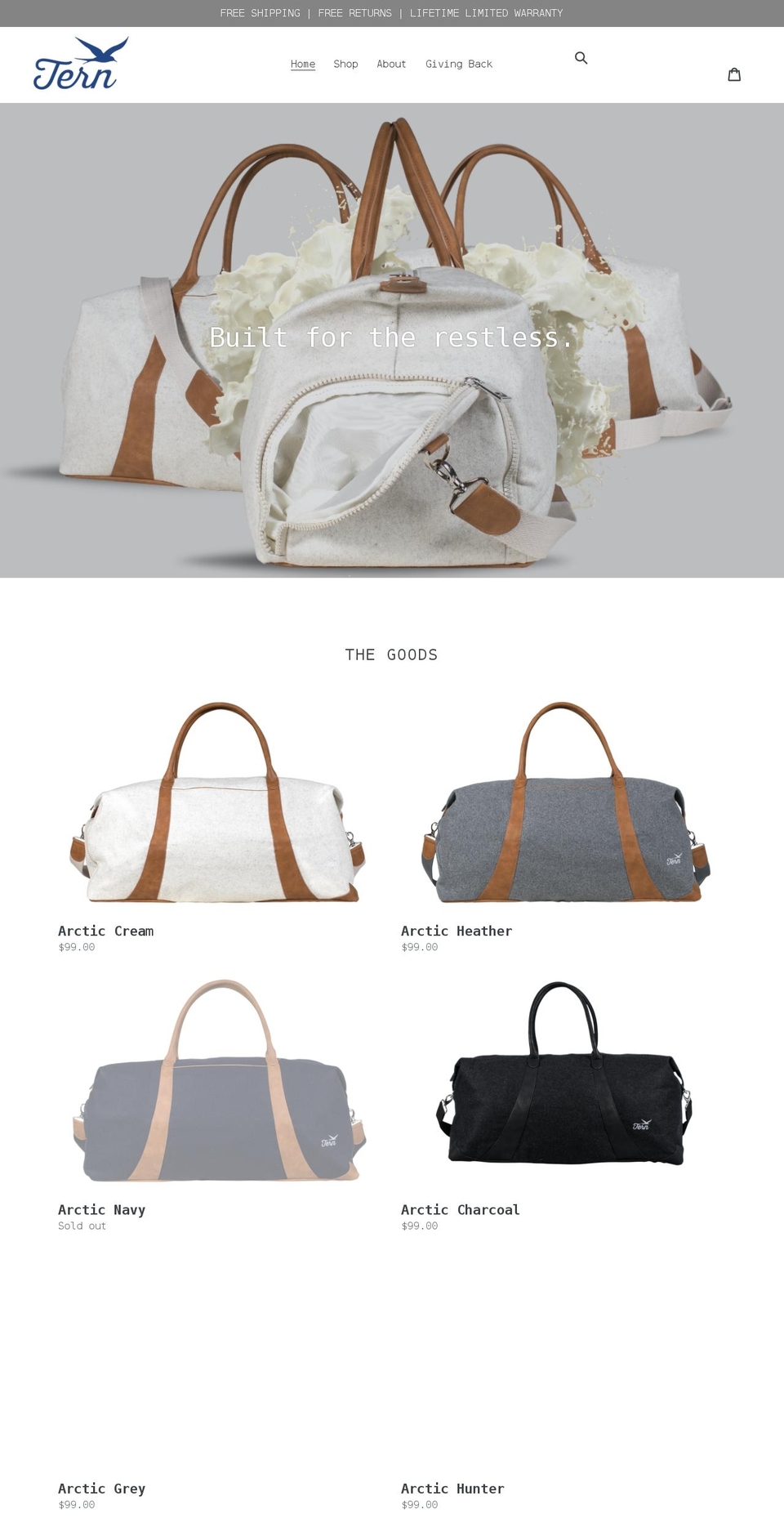 ternbags.com shopify website screenshot