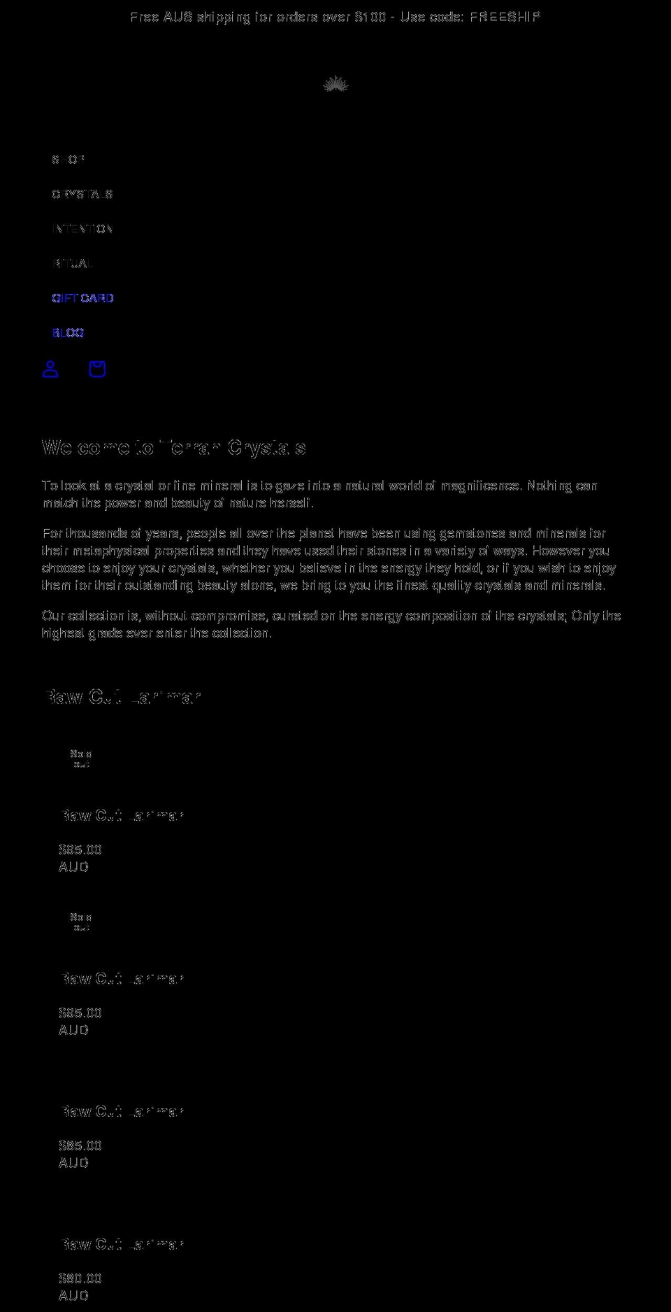 terrancrystals.com shopify website screenshot