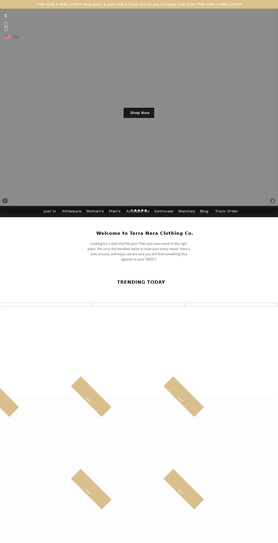 terraneraclothingco.com — Shopify storefront screenshot