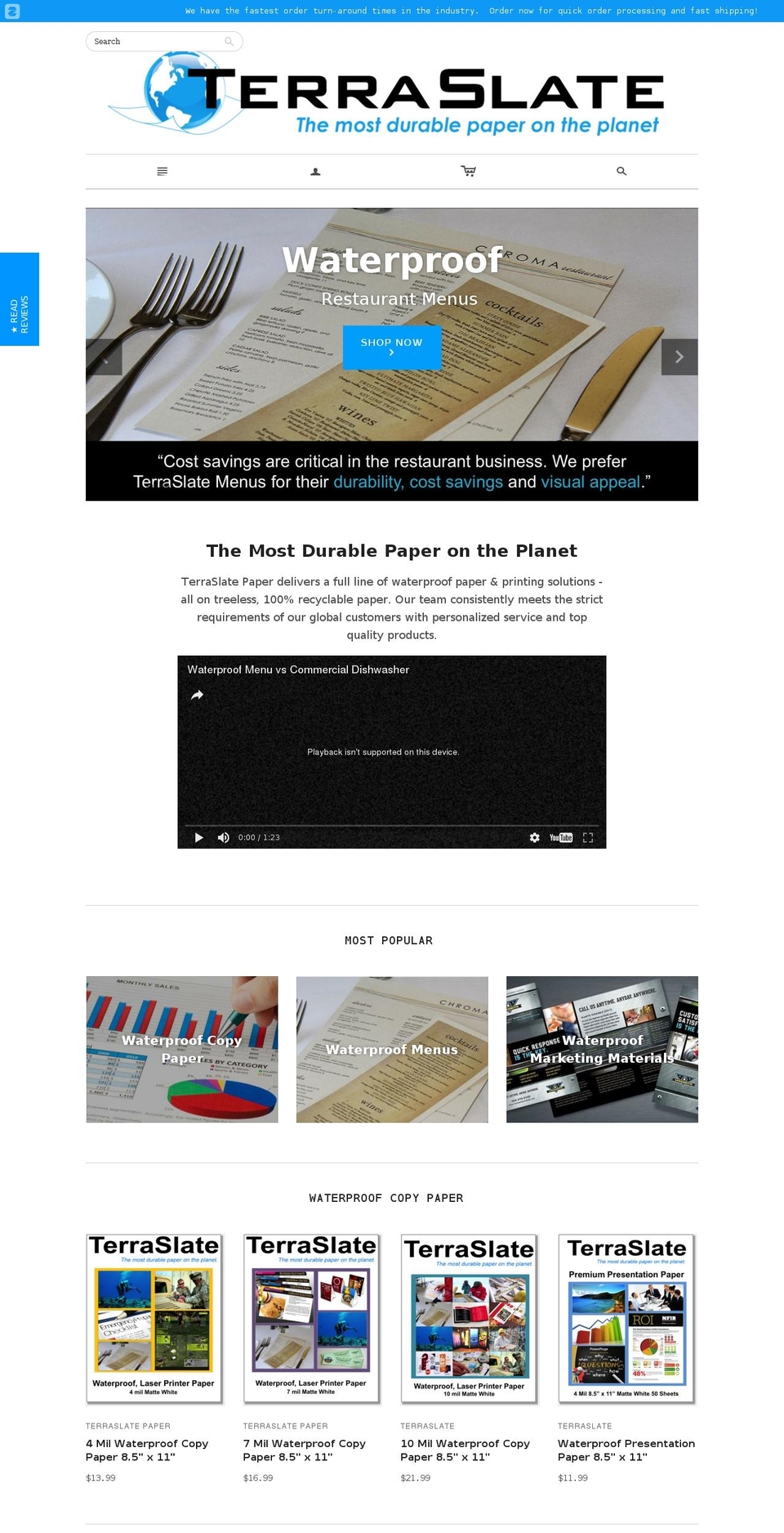 terraslatepaper.com shopify website screenshot