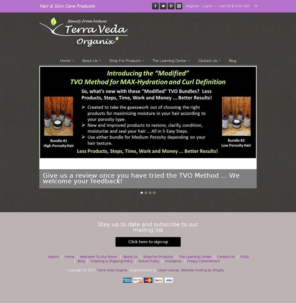 terravedaorganix.com shopify website screenshot