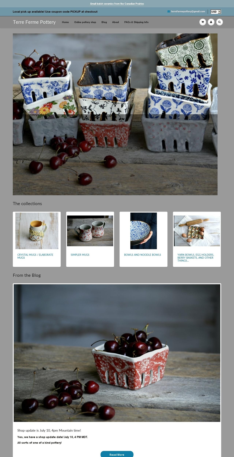 terrefermepottery.com shopify website screenshot
