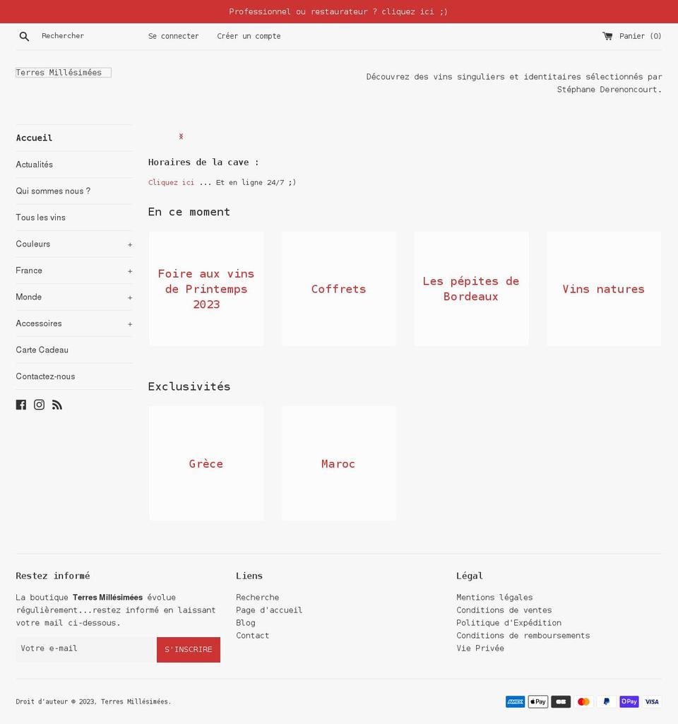 terresmillesimees.com shopify website screenshot