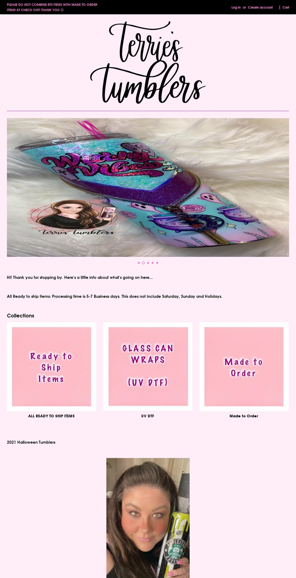 terriestumblers.com shopify website screenshot