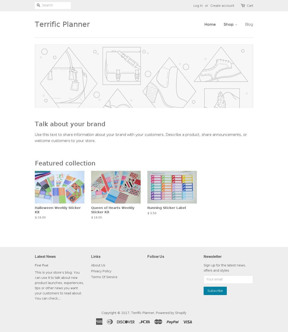 terrificplanner.com shopify website screenshot