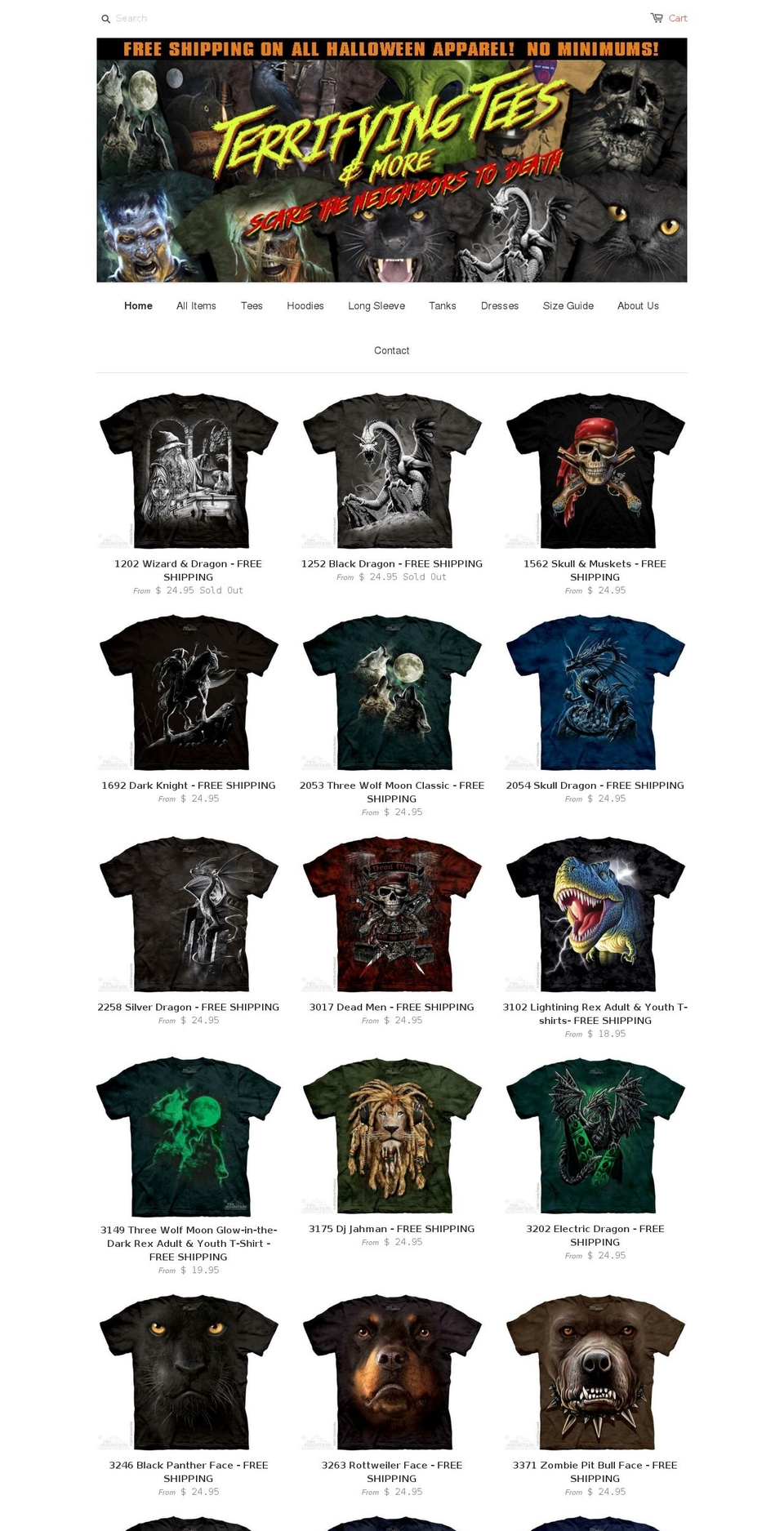 terrifyingtees.com shopify website screenshot