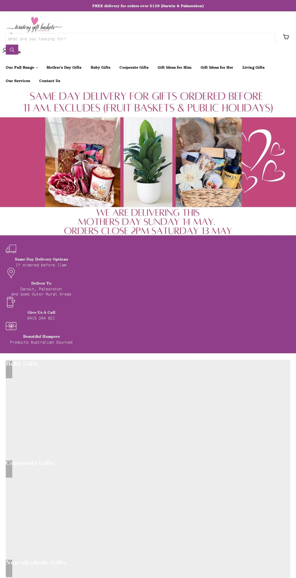 territorygiftbaskets.com.au shopify website screenshot