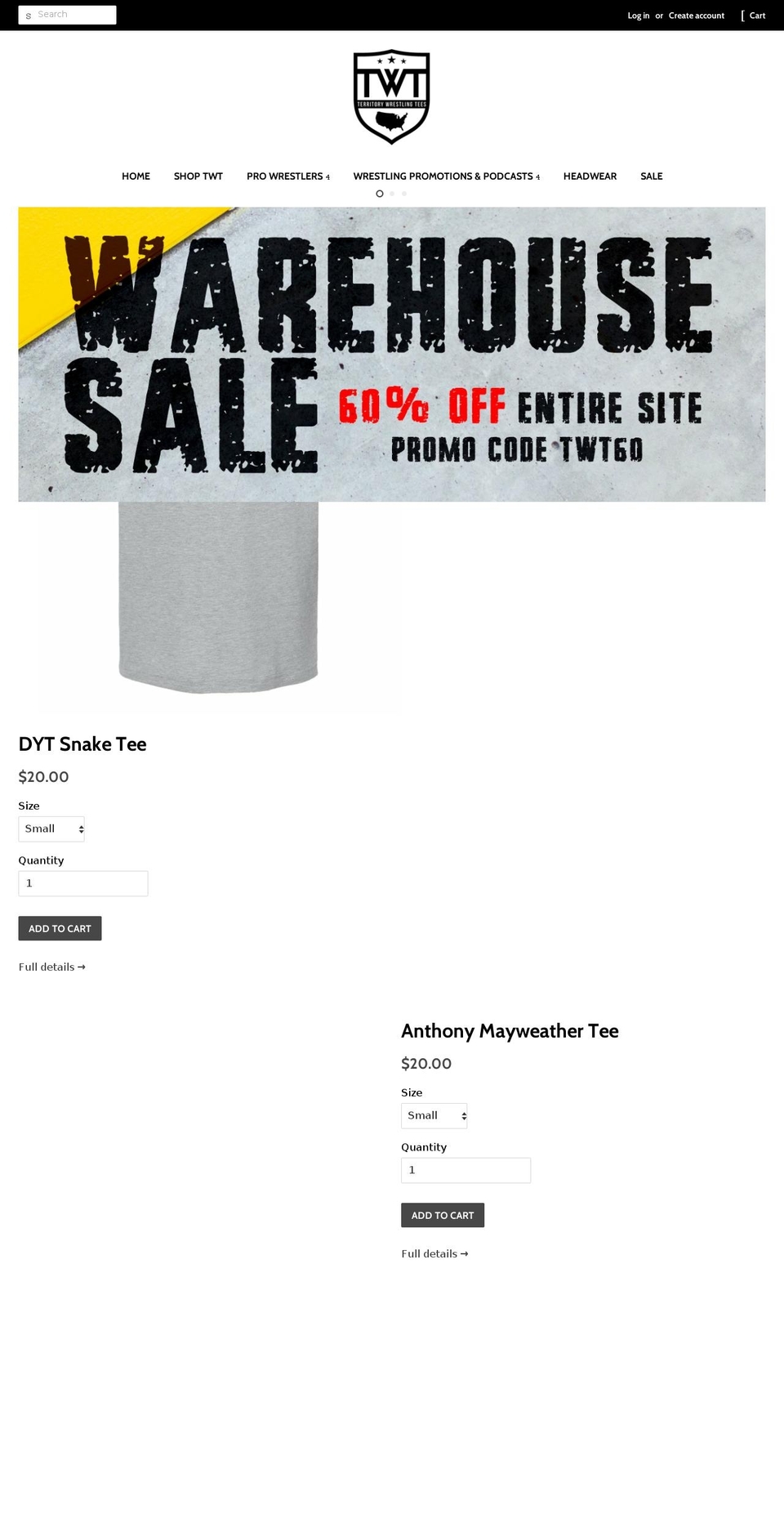 territorywrestlingtees.com shopify website screenshot