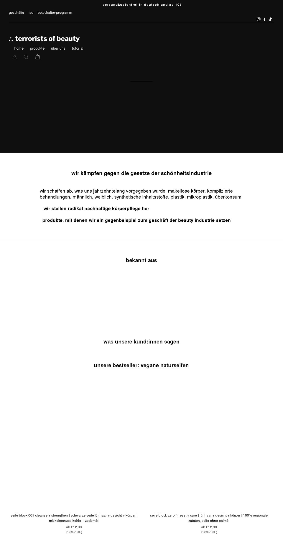 terroristsofbeauty.com shopify website screenshot