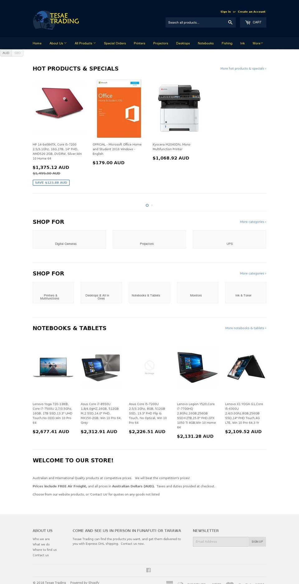 tesaetrading.com — Shopify storefront screenshot