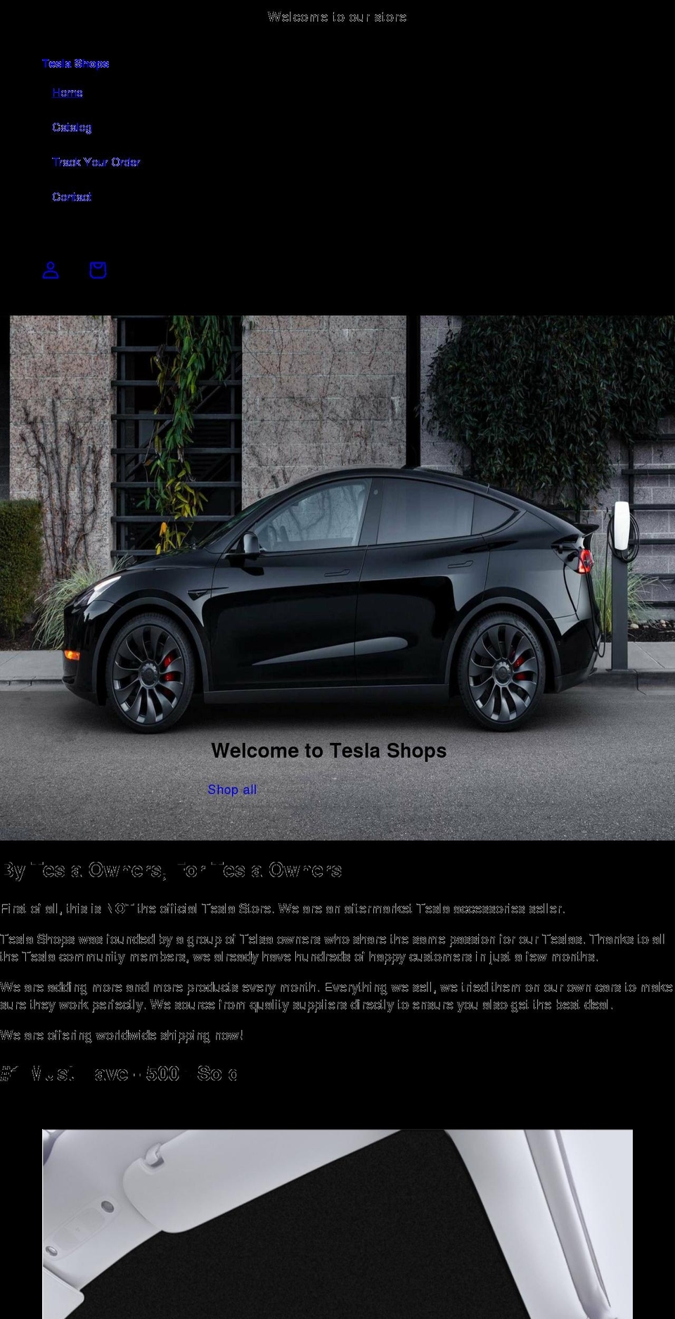 tesla-shops.com shopify website screenshot