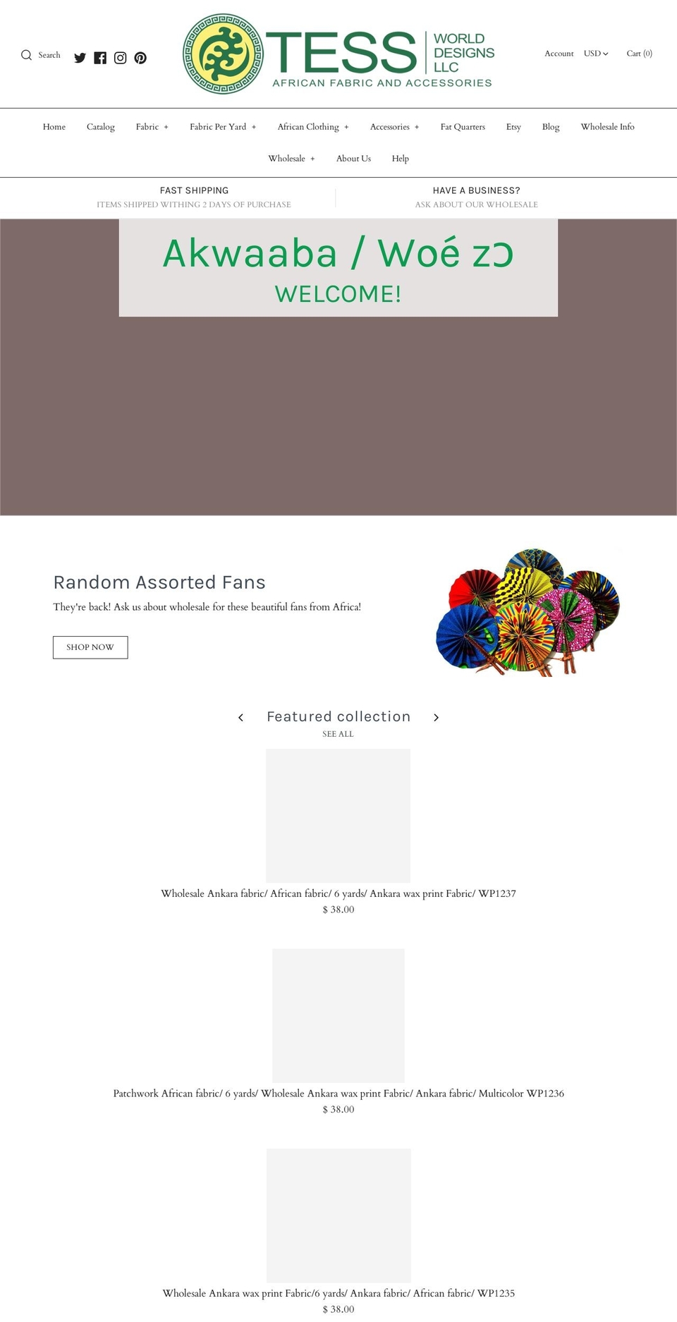 tessafricandesigns.com — Shopify storefront screenshot