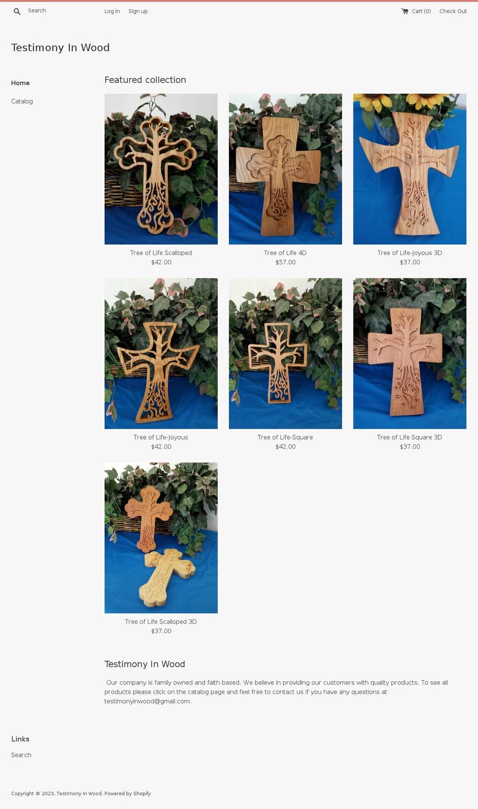 testimonyinwood.com shopify website screenshot