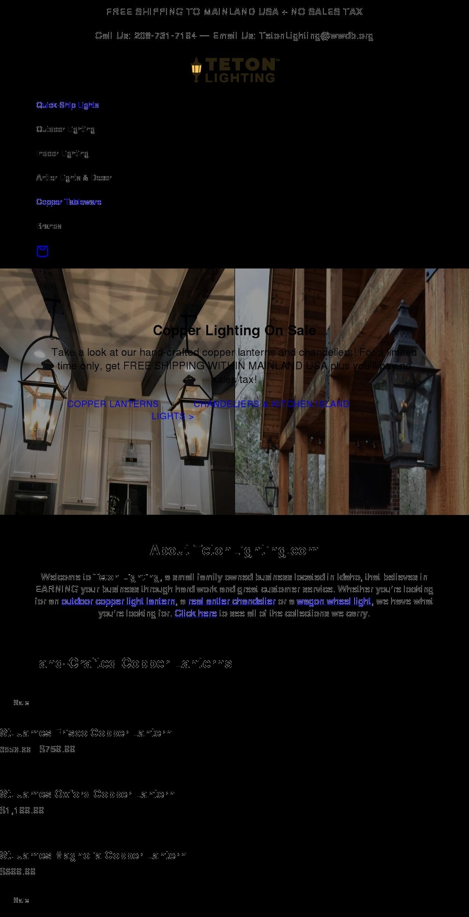 tetonlighting.com shopify website screenshot