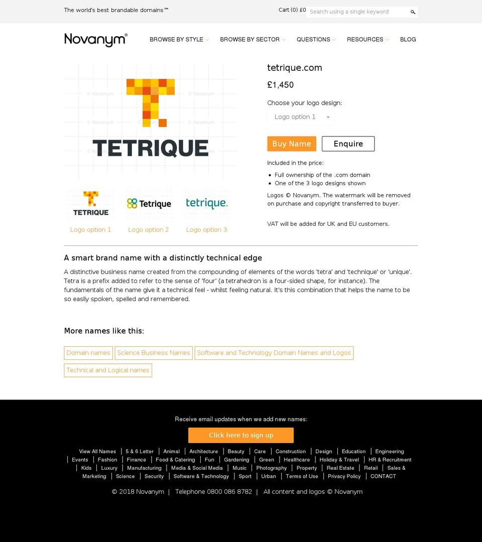 tetrique.com — Shopify storefront screenshot