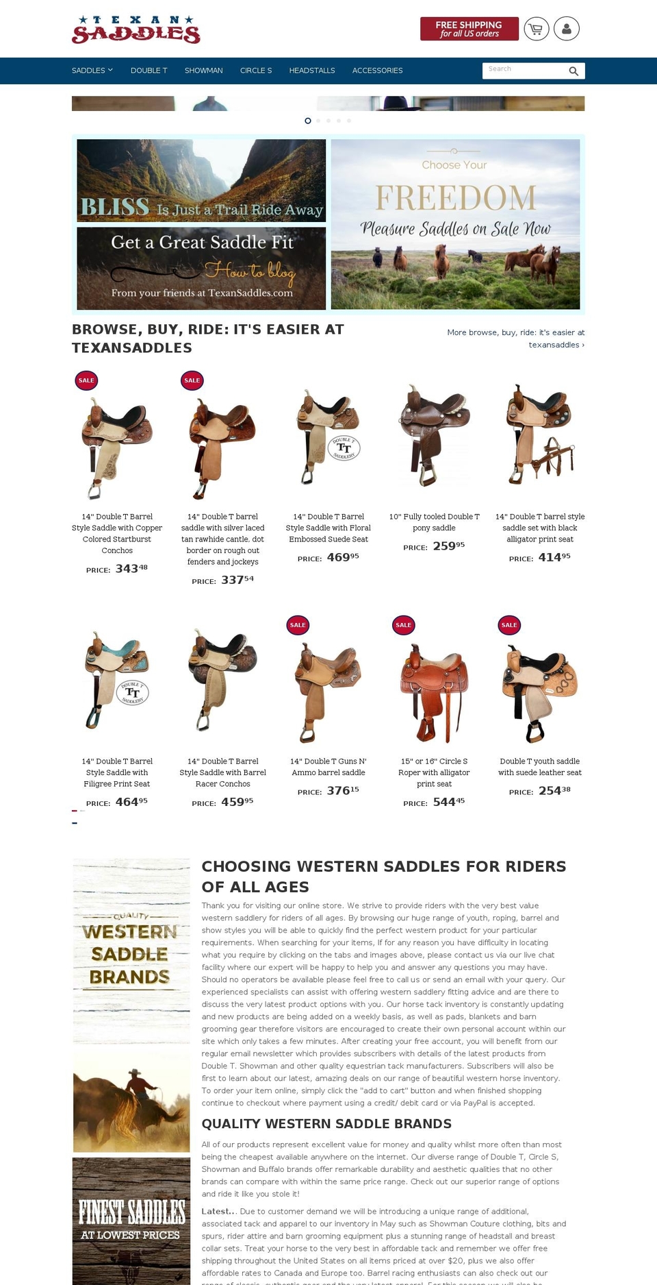 texansaddles.com shopify website screenshot