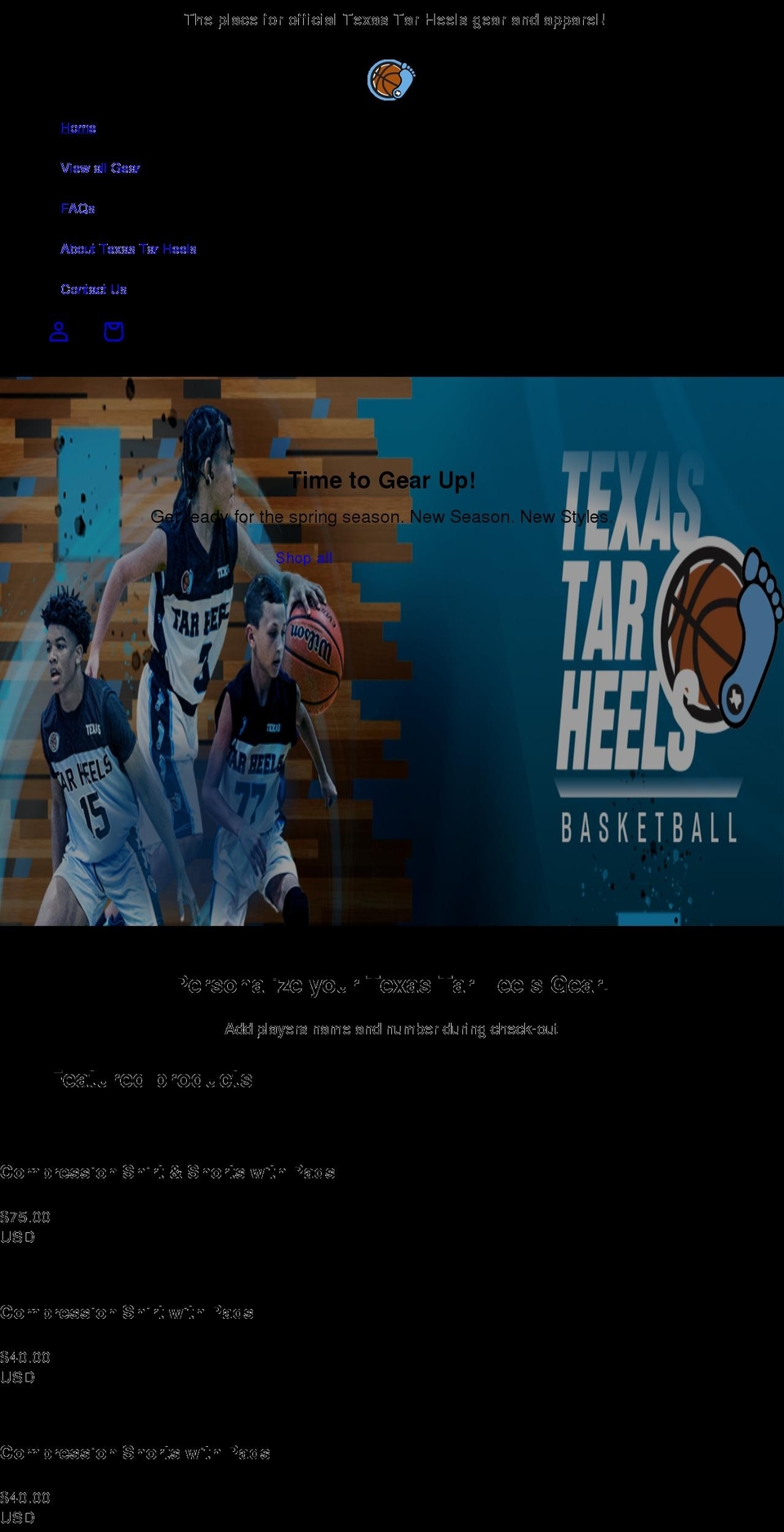 texas-tar-heels-academy.myshopify.com shopify website screenshot