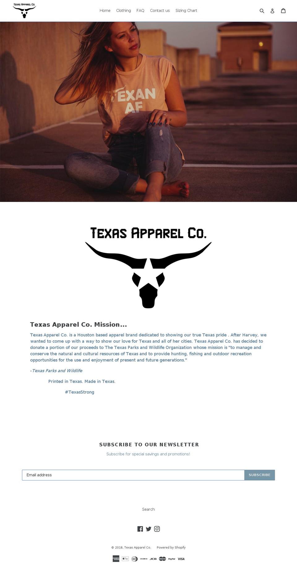 texasapparelco.com — Shopify storefront screenshot
