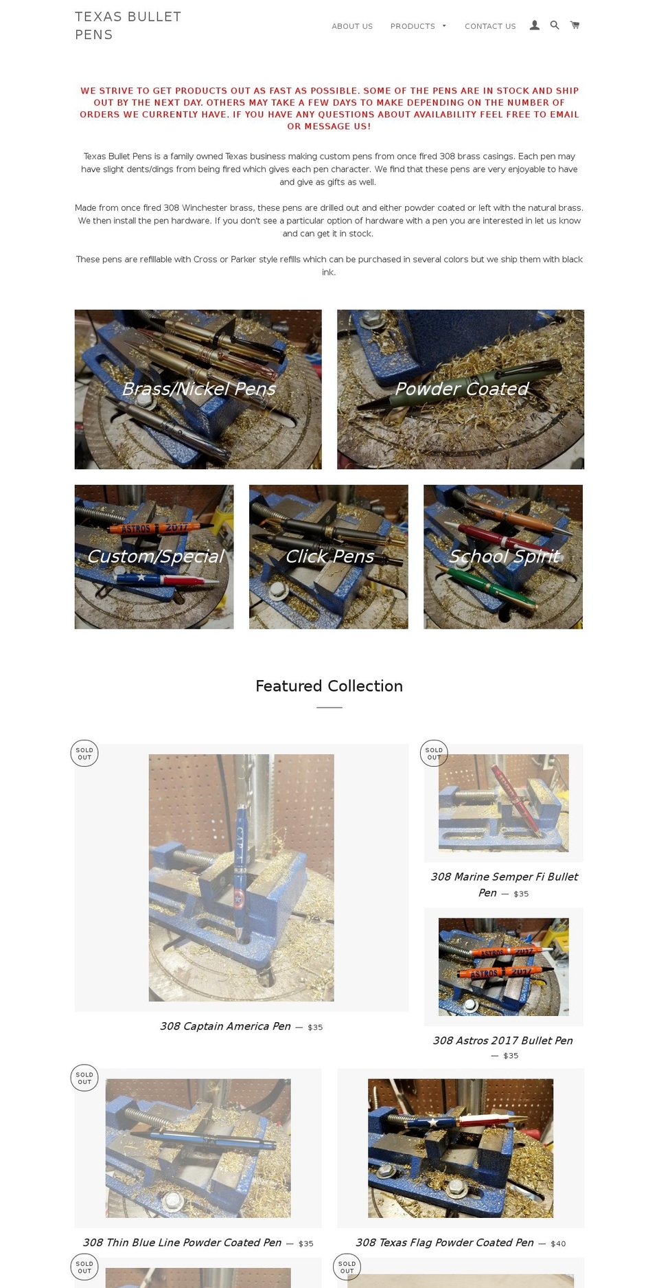 texasbulletpens.com — Shopify storefront screenshot