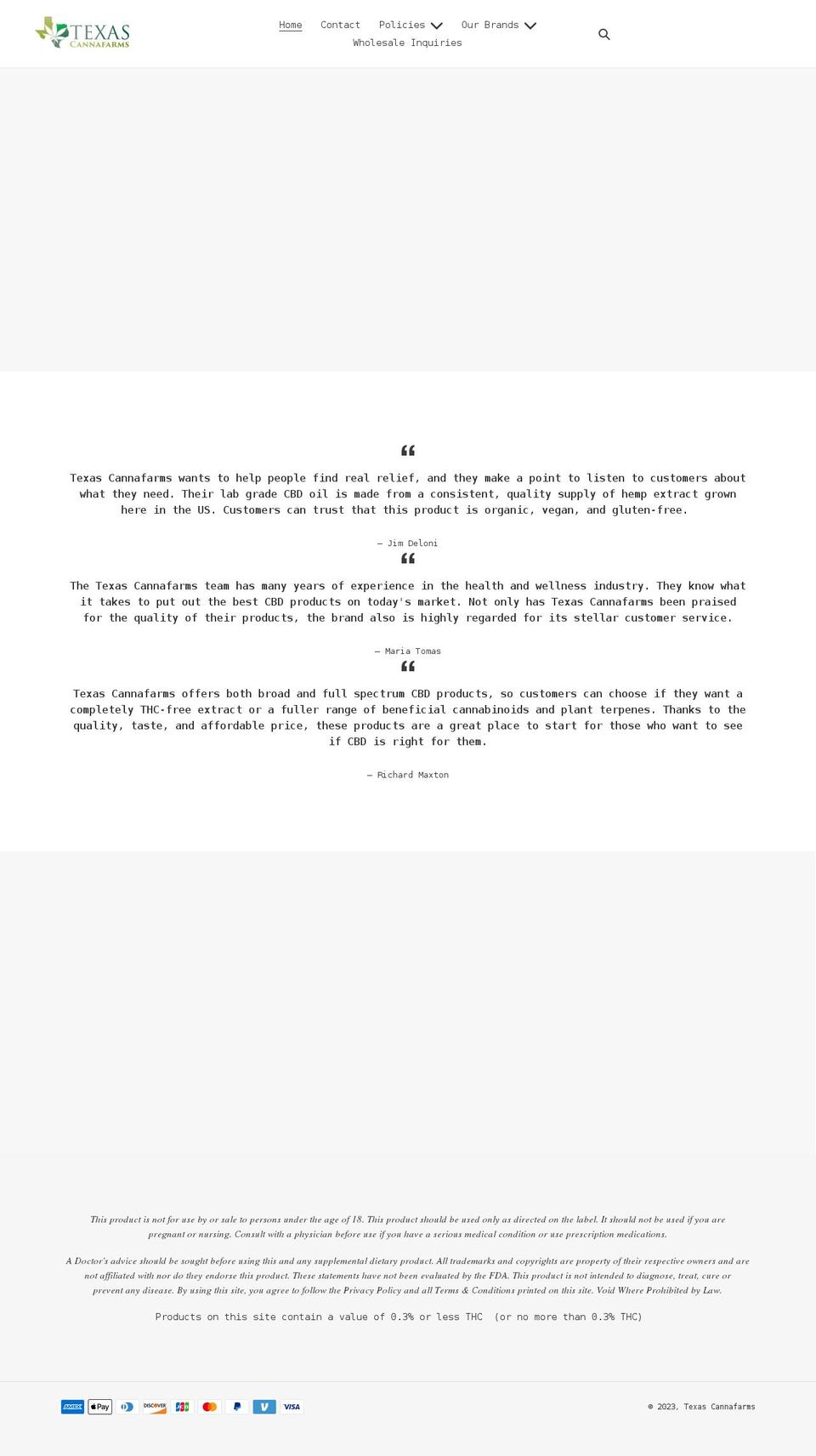 texascannafarms.com shopify website screenshot