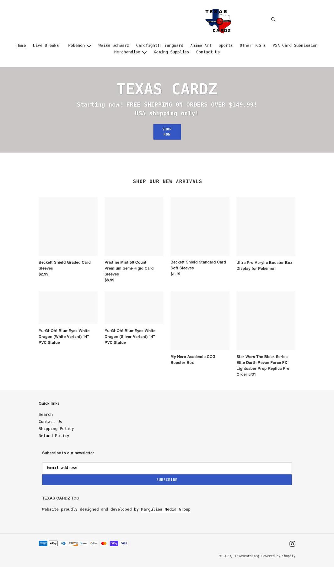 texascardztcg.com shopify website screenshot