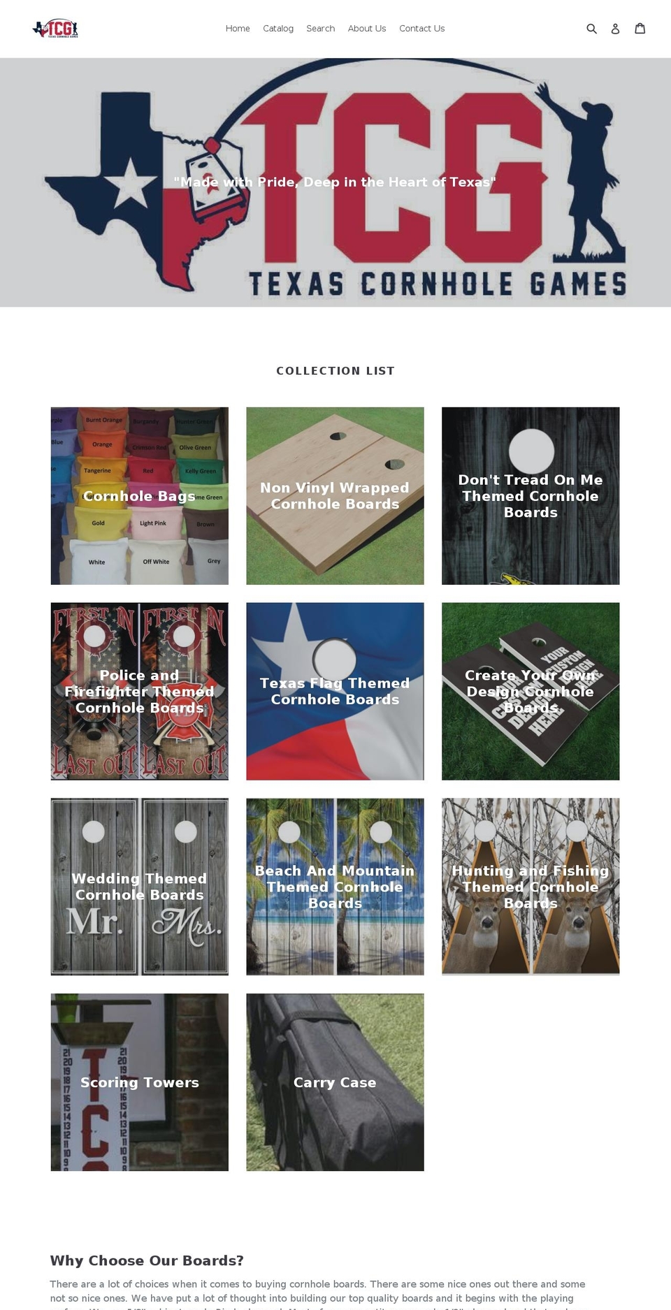 texascornholegames.com — Shopify storefront screenshot