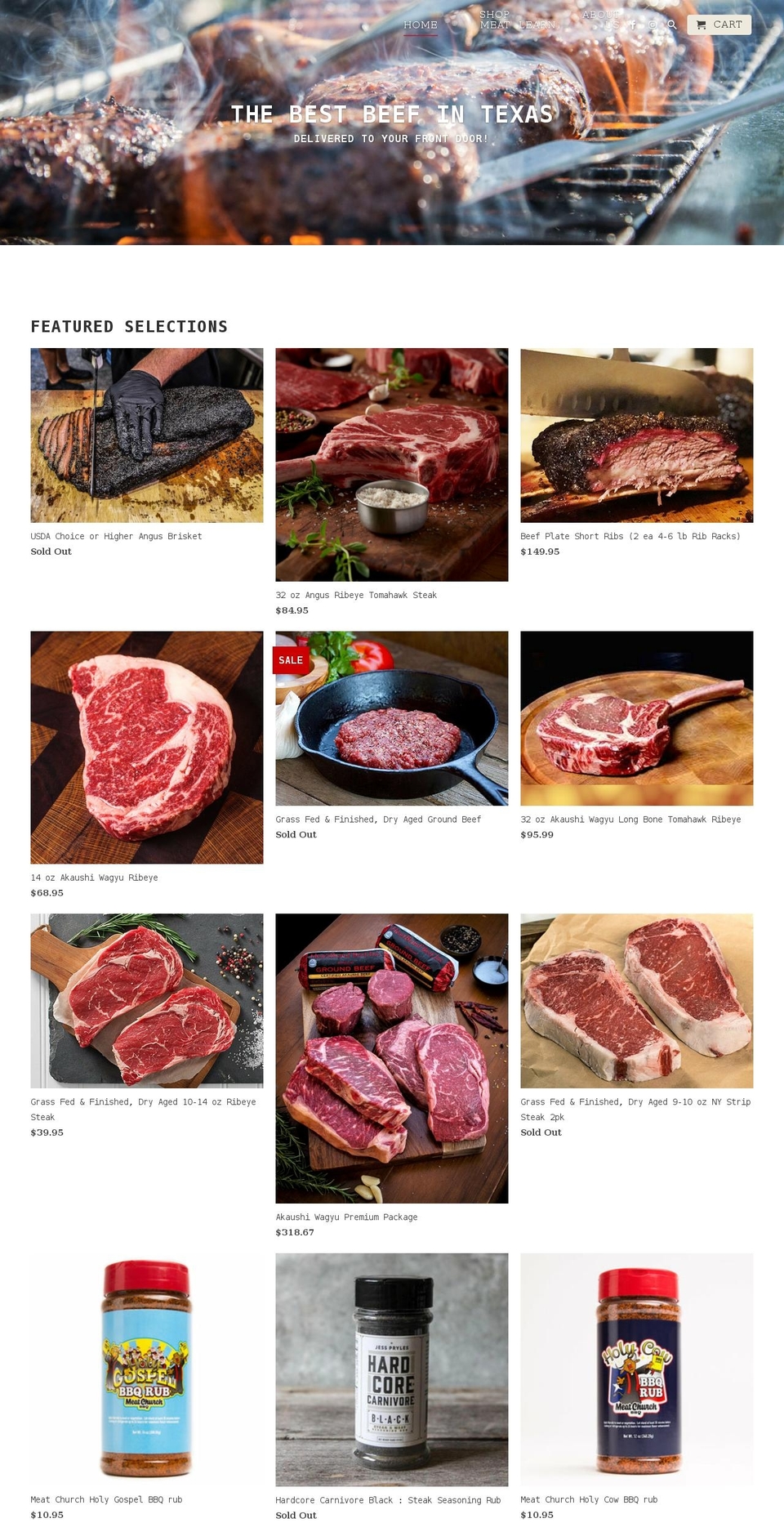 texascraftsteaks.com shopify website screenshot