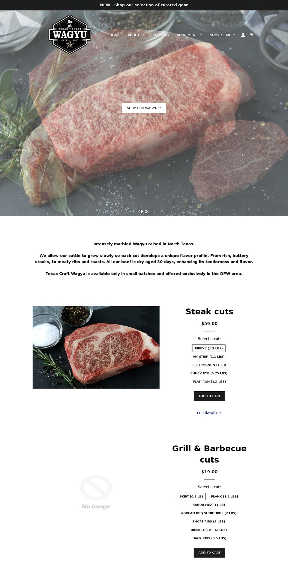 texascraftwagyu.com shopify website screenshot