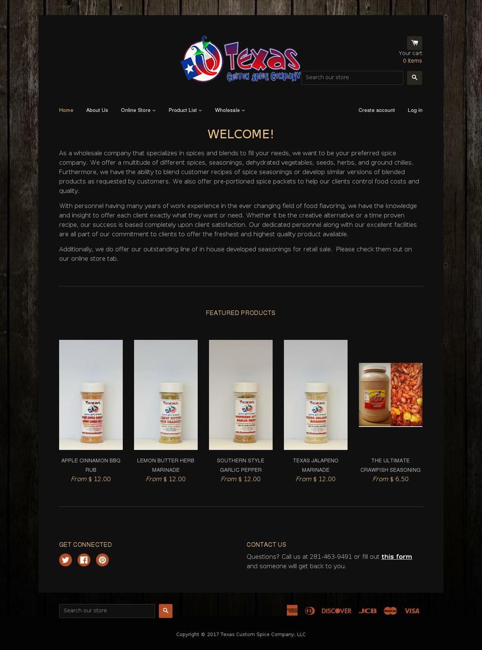 texascustomspice.com shopify website screenshot