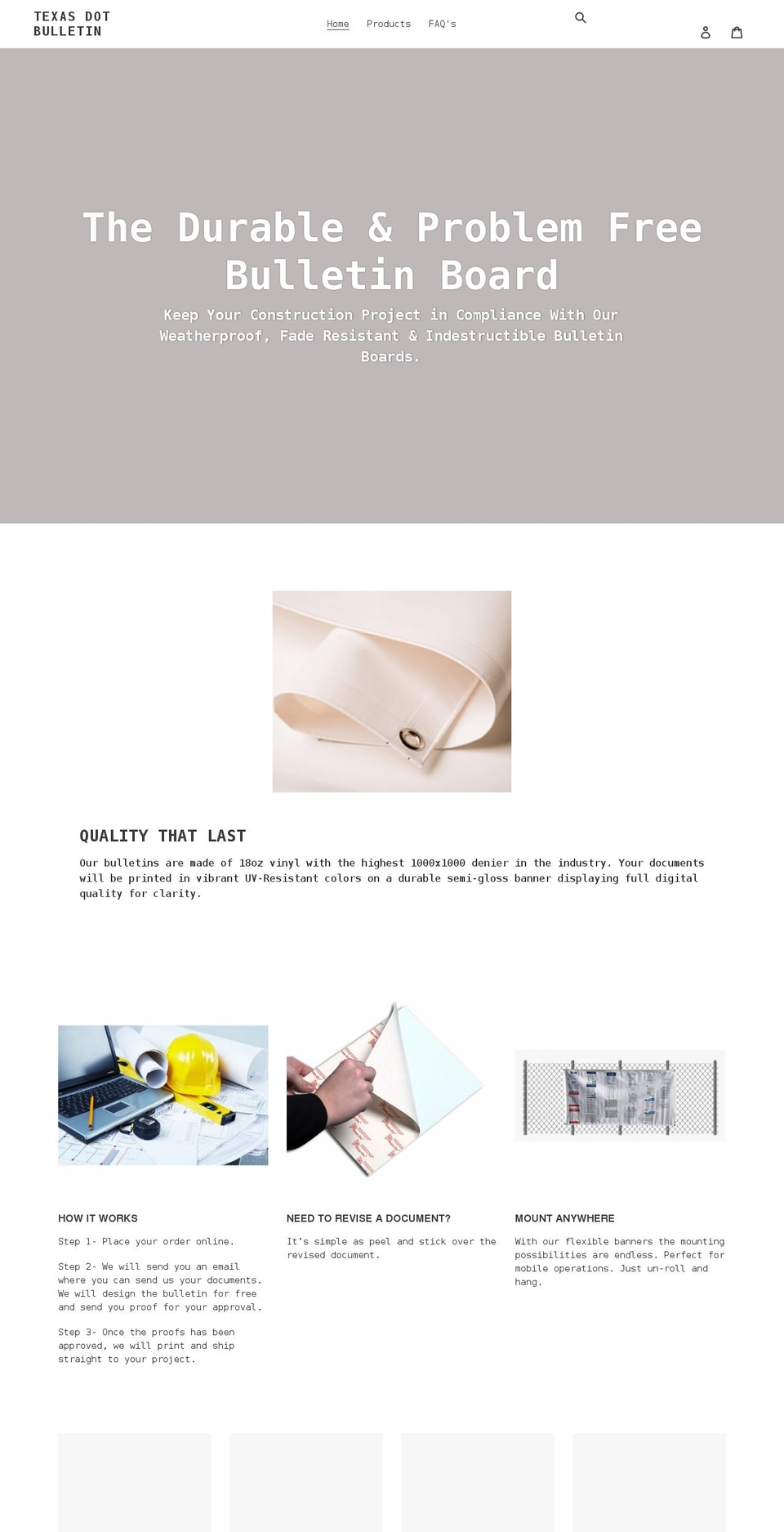 texasdotbulletin.com shopify website screenshot